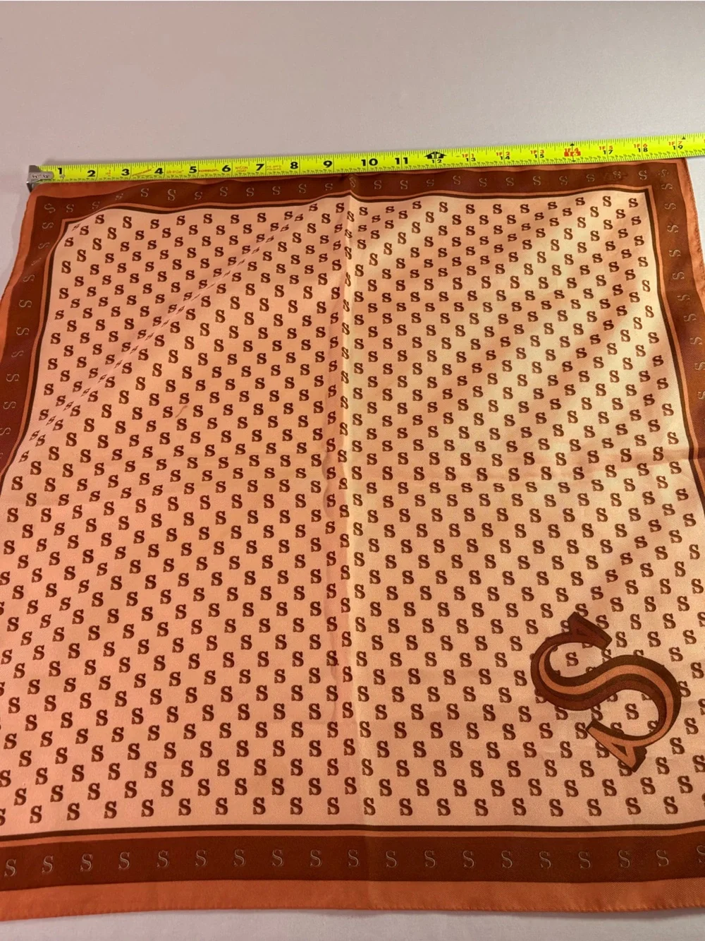 Monogram 'S' Pattern Square Scarf in Rust and Cream